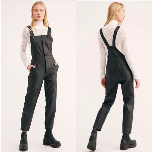 Free People Pants - Free people mod moto vegan leather overalls